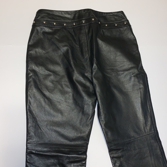RALPH Ralph Lauren Vintage Black Leather Studded Flare Pants - Women’s Size 2 - Picture 3 of 13